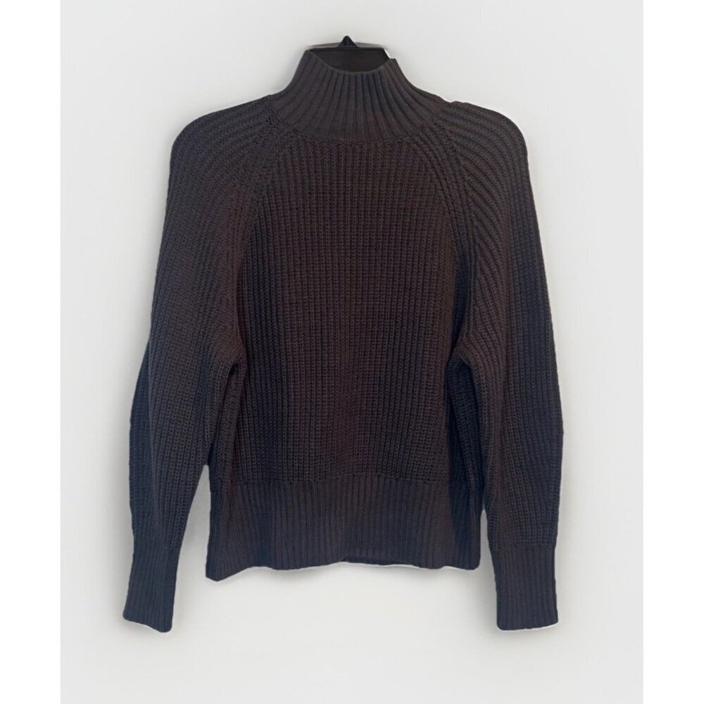 Ann Taylor Womens Gray Mock Neck Sweater Sz M Fisherman‎ Cable Classic Preppy